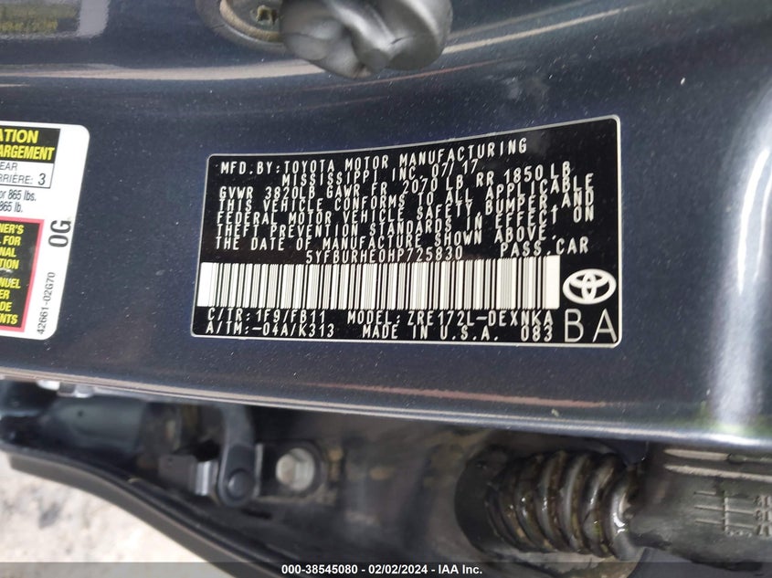 2017 TOYOTA COROLLA LE - 5YFBURHE0HP725830