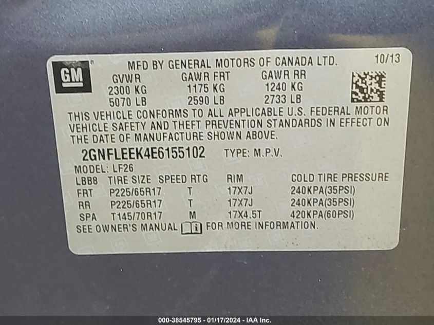 2GNFLEEK4E6155102 2014 Chevrolet Equinox Ls