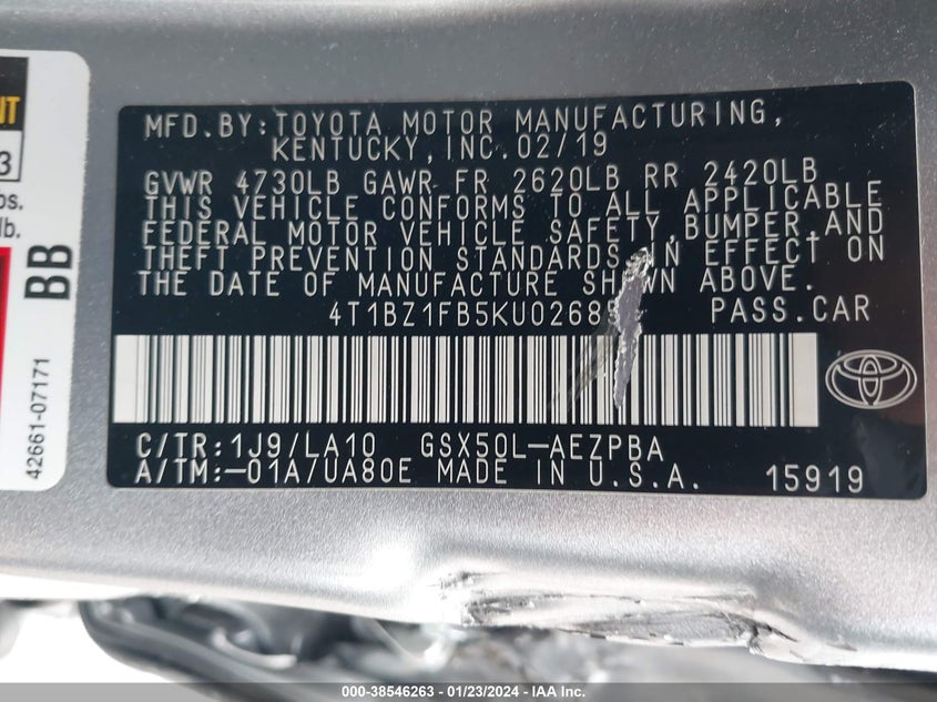 4T1BZ1FB5KU026856 2019 Toyota Avalon Limited