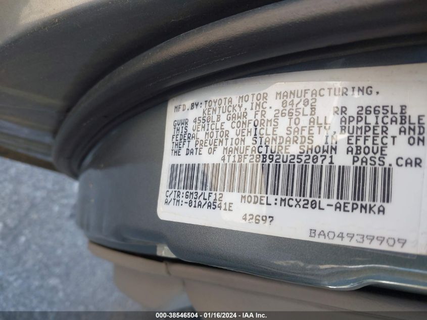 4T1BF28B92U252071 2002 Toyota Avalon Xl