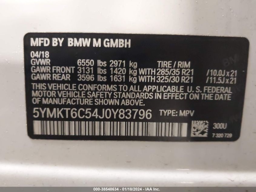 5YMKT6C54J0Y83796 2018 BMW X5 M