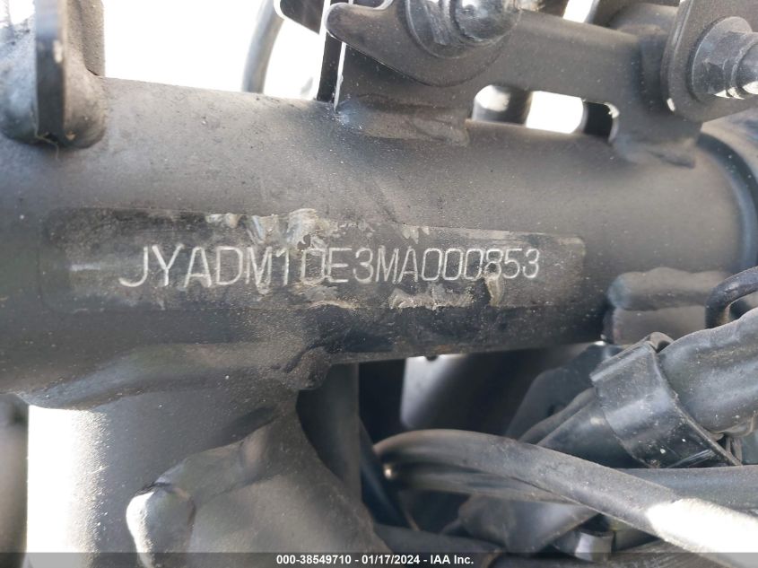 2021 Yamaha Xtz690 VIN: JYADM10E3MA000853 Lot: 38549710