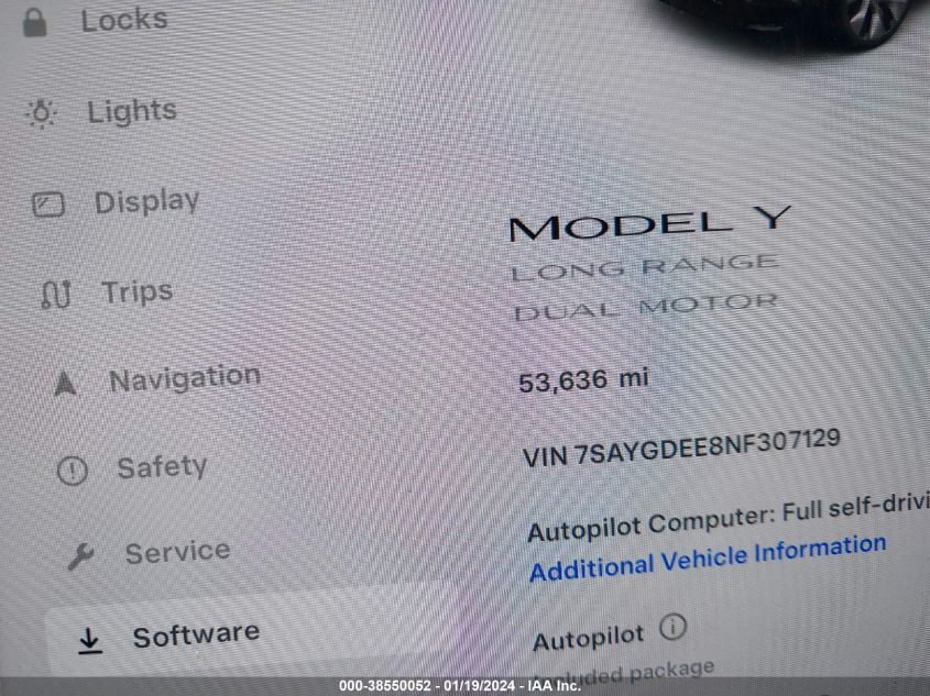 2022 Tesla Model Y Long Range Dual Motor All-Wheel Drive VIN: 7SAYGDEE8NF307129 Lot: 38550052