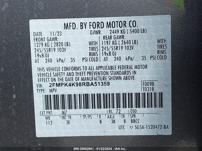 2FMPK4K98RBA51359 2024 Ford Edge Titanium