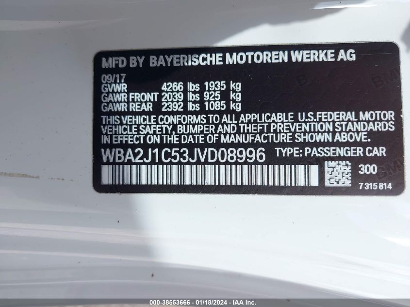 WBA2J1C53JVD08996 2018 BMW 230I