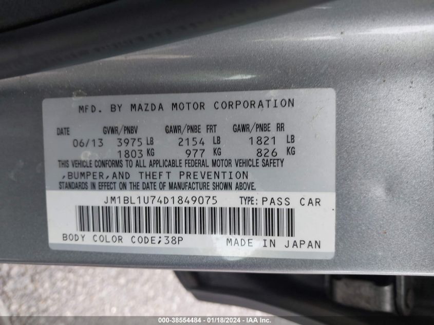 2013 Mazda Mazda3 I Sport VIN: JM1BL1U74D1849075 Lot: 38554484