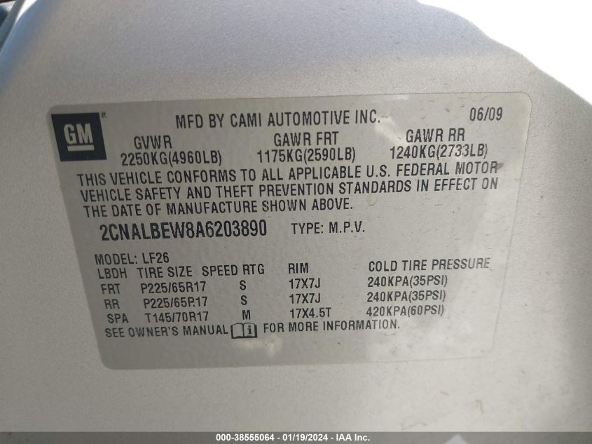 2CNALBEW8A6203890 2010 Chevrolet Equinox Ls