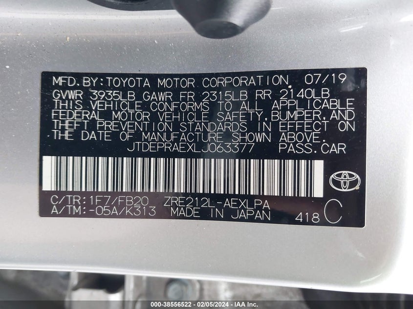 2020 TOYOTA COROLLA LE - JTDEPRAEXLJ063377