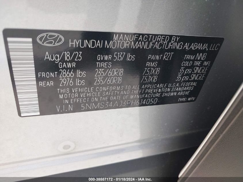 5NMS34AJ3PH614050 2023 Hyundai Santa Fe Sel