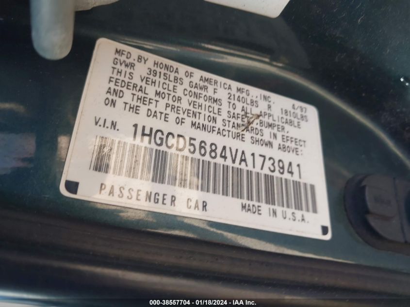 1HGCD5684VA173941 1997 Honda Accord Value