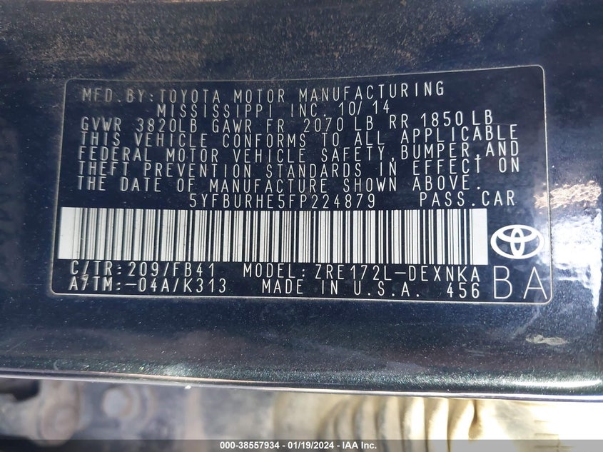 5YFBURHE5FP224879 2015 Toyota Corolla Le Plus