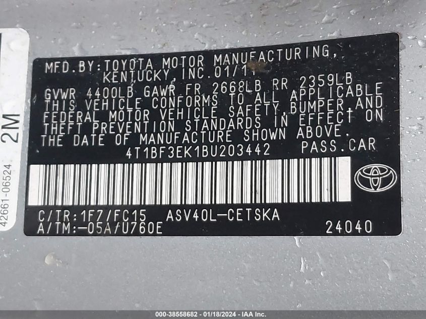 4T1BF3EK1BU203442 2011 Toyota Camry Se