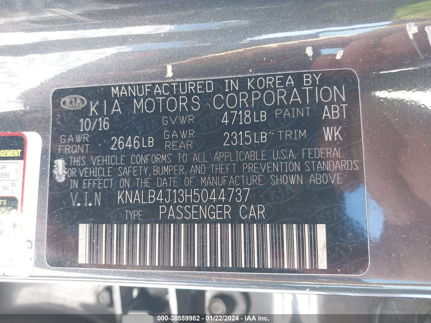 2017 KIA CADENZA PREMIUM KNALB4J13H5044737