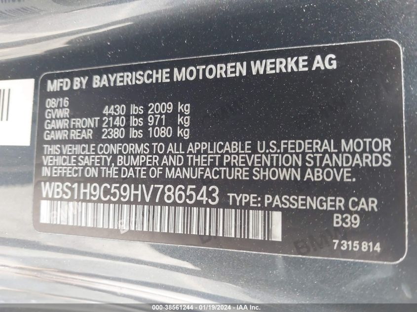 WBS1H9C59HV786543 2017 BMW M2