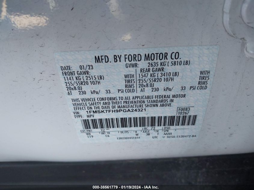 1FMSK7FH9PGA24321 2023 Ford Explorer Limited