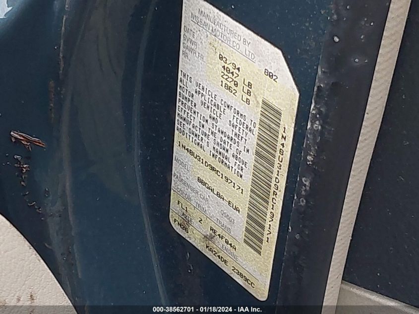 1N4BU31D9RC197171 1994 Nissan Altima Xe/Gxe/Se/Gle