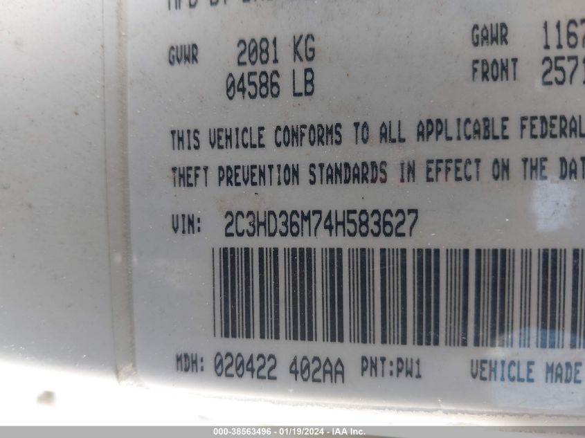 2C3HD36M74H583627 2004 Chrysler Concorde Lxi