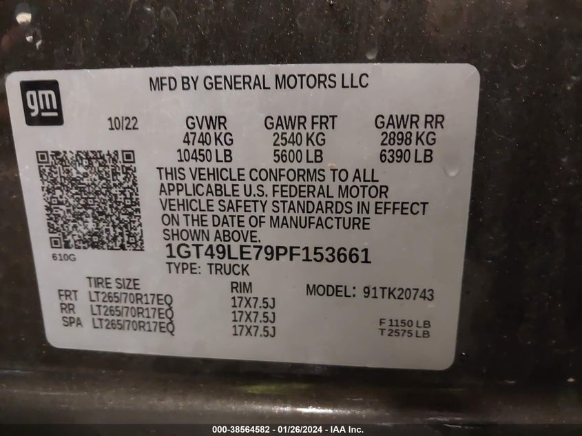 2023 GMC Sierra 2500Hd Pro VIN: 1GT49LE79PF153661 Lot: 38564582