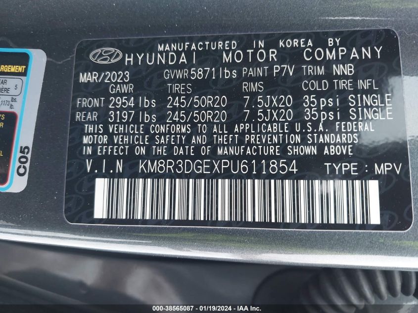 KM8R3DGEXPU611854 2023 Hyundai Palisade Xrt