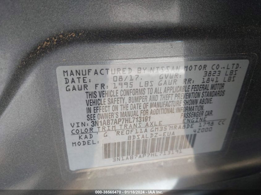 3N1AB7AP7HL713191 2017 Nissan Sentra Sv