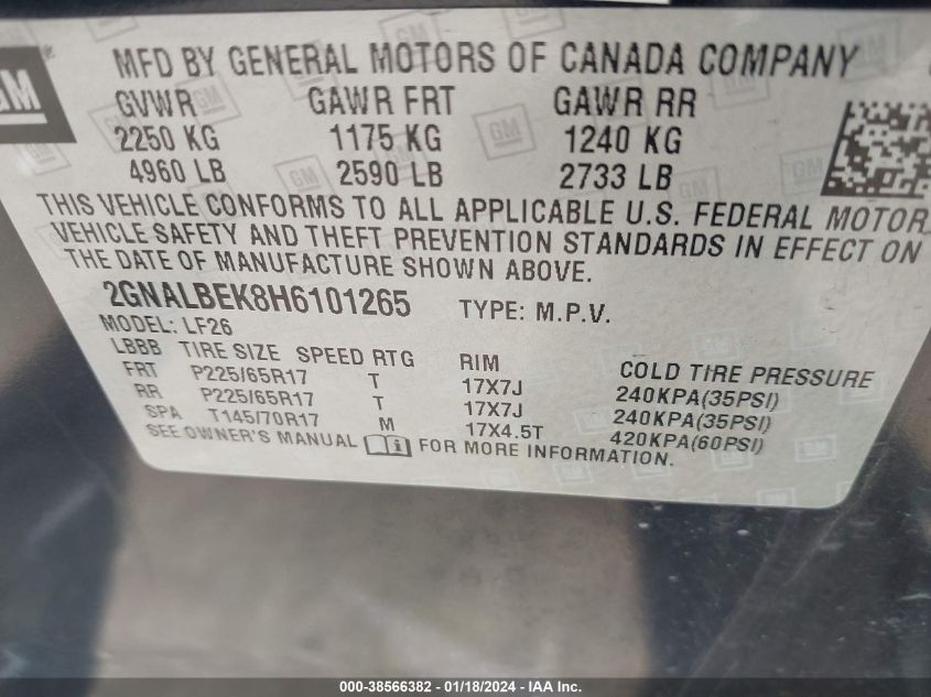 2GNALBEK8H6101265 2017 Chevrolet Equinox Ls