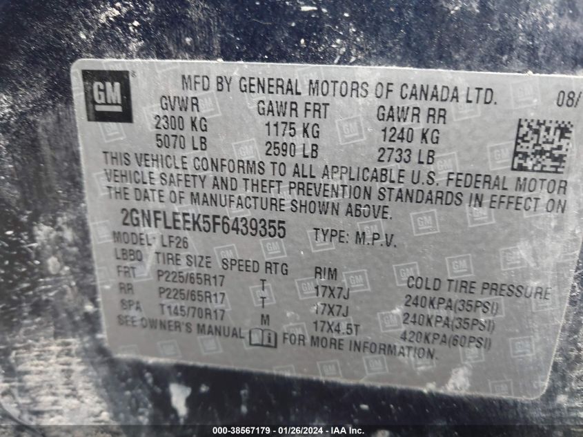 2GNFLEEK5F6439355 2015 Chevrolet Equinox Ls