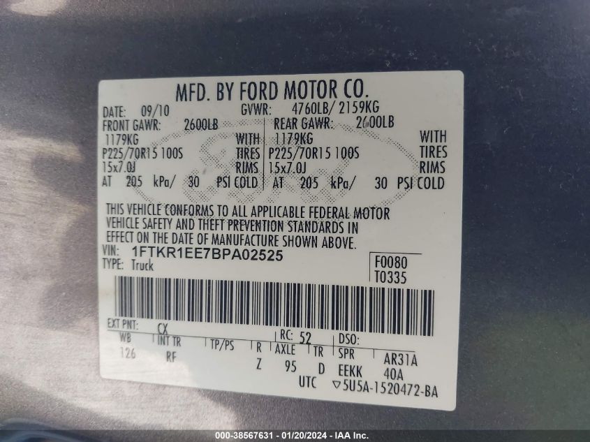 1FTKR1EE7BPA02525 2011 Ford Ranger Xlt