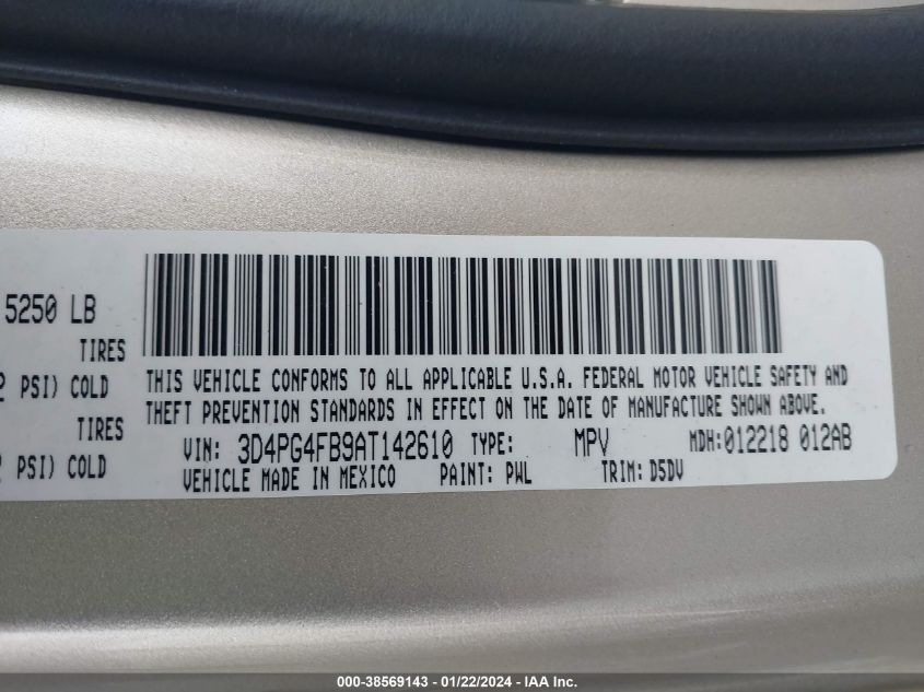 2010 Dodge Journey Se VIN: 3D4PG4FB9AT142610 Lot: 38569143