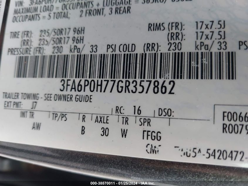 3FA6P0H77GR357862 2016 Ford Fusion Se