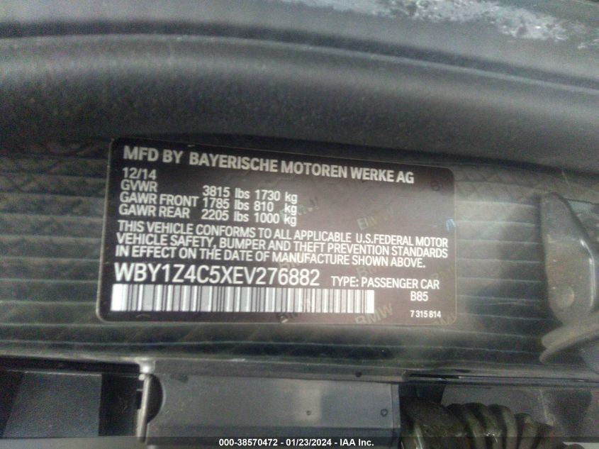 2014 BMW I3 Base W/Range Extender VIN: WBY1Z4C5XEV276882 Lot: 38570472