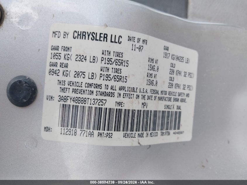 3A8FY48B88T137257 2008 Chrysler Pt Cruiser Lx