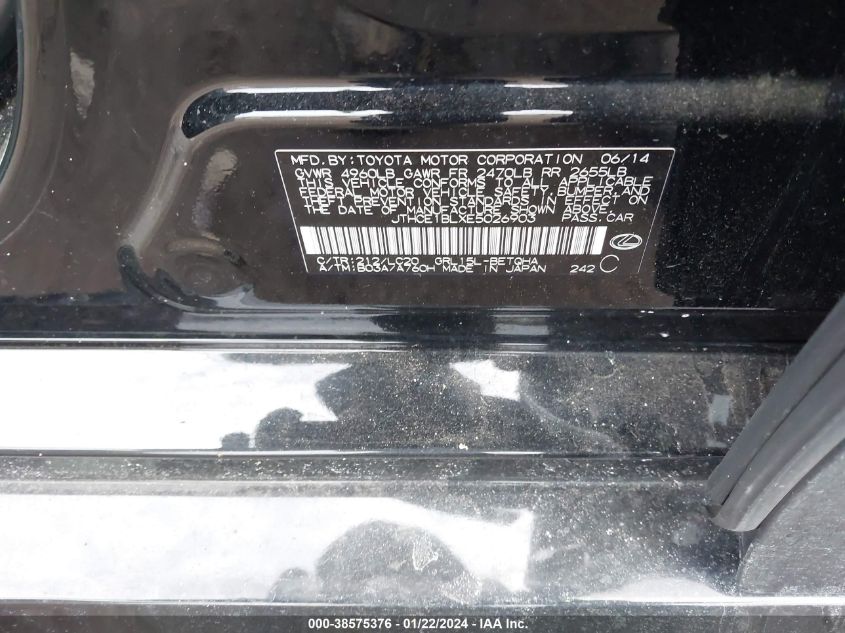 2014 Lexus Gs 350 VIN: JTHCE1BLXE5026903 Lot: 38575376