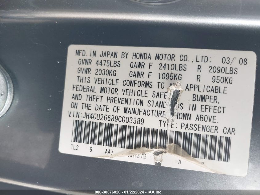 JH4CU26689C003389 2009 Acura Tsx