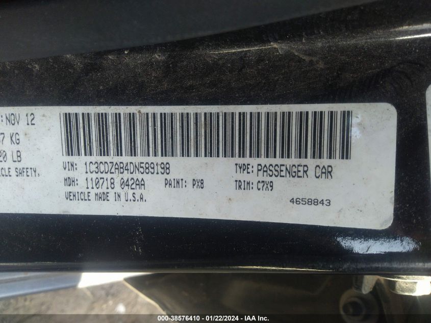 1C3CDZAB4DN589198 2013 Dodge Avenger Se