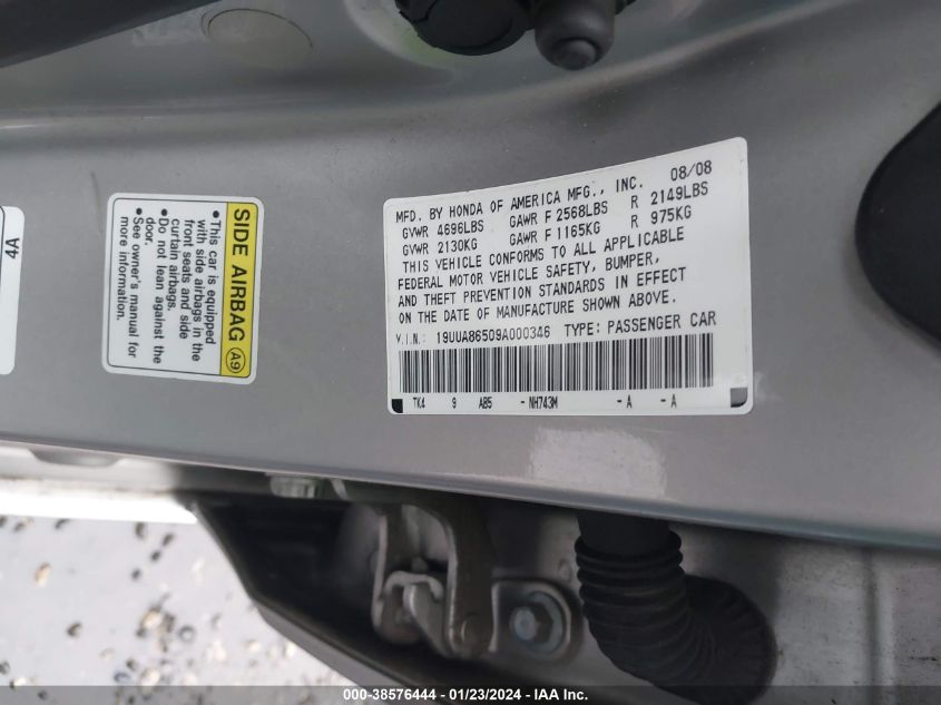 19UUA86509A000346 2009 Acura Tl 3.5