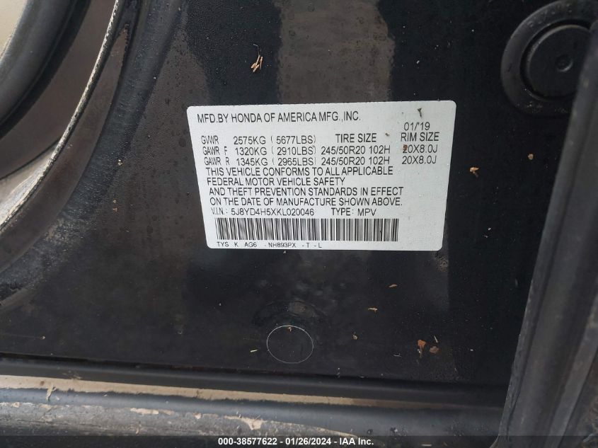 5J8YD4H5XKL020046 2019 Acura Mdx Technology Pkg