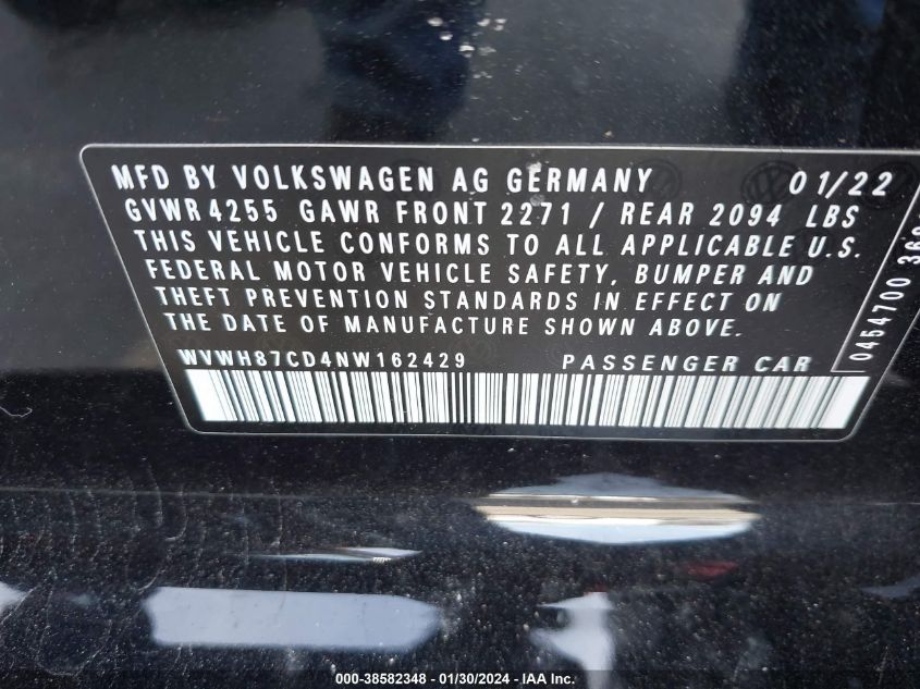 WVWH87CD4NW162429 2022 Volkswagen Golf Gti 2.0T S