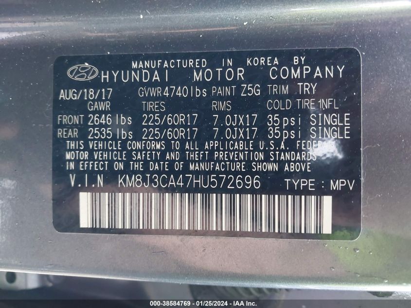 KM8J3CA47HU572696 2017 Hyundai Tucson Se