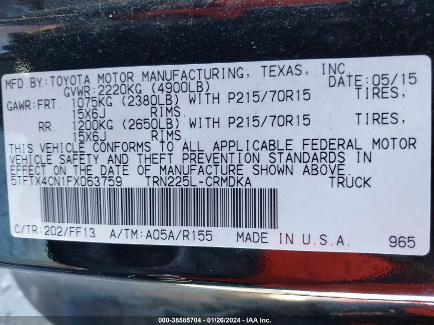 5TFTX4CN1FX063759 2015 Toyota Tacoma