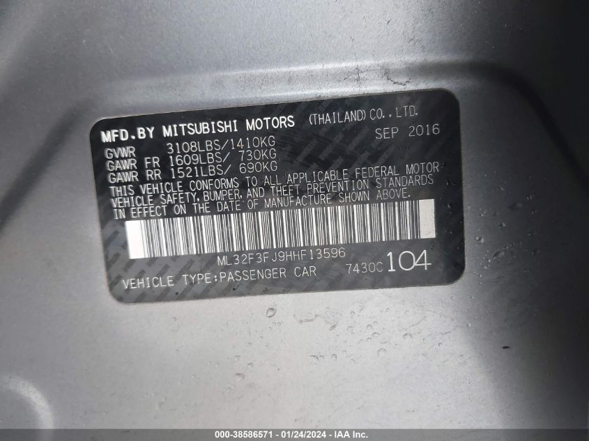 ML32F3FJ9HHF13596 2017 Mitsubishi Mirage G4 Es