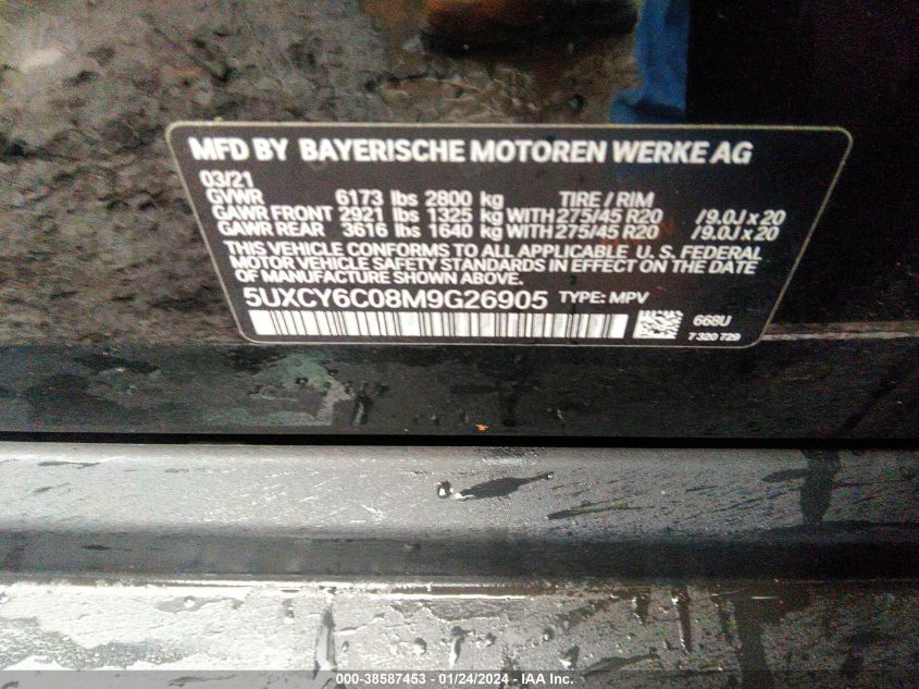 VIN 5UXCY6C08M9G26905 2021 BMW X6, Xdrive40I no.9