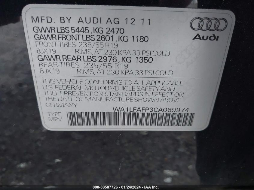 WA1LFAFP3CA069974 2012 Audi Q5 2.0T Premium