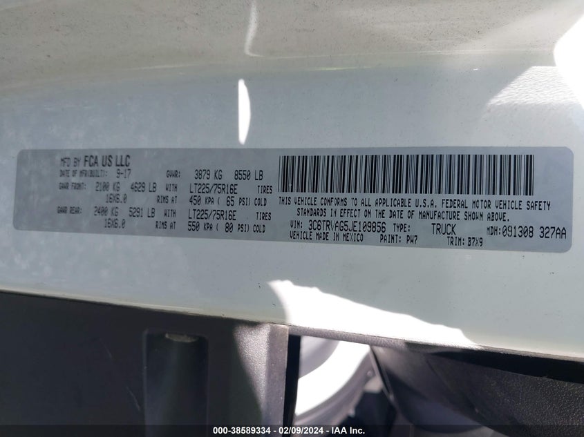 2018 RAM PROMASTER 1500 LOW ROOF 136 WB - 3C6TRVAG5JE109856