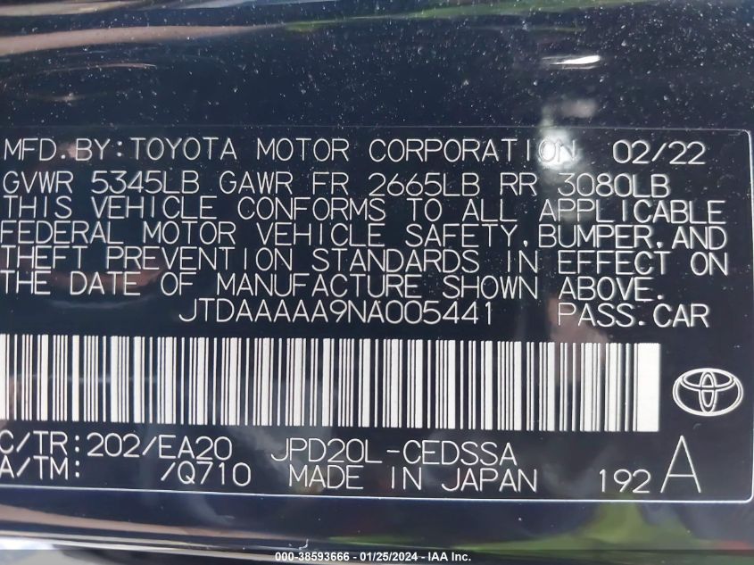 JTDAAAAA9NA005441 2022 Toyota Mirai Xle