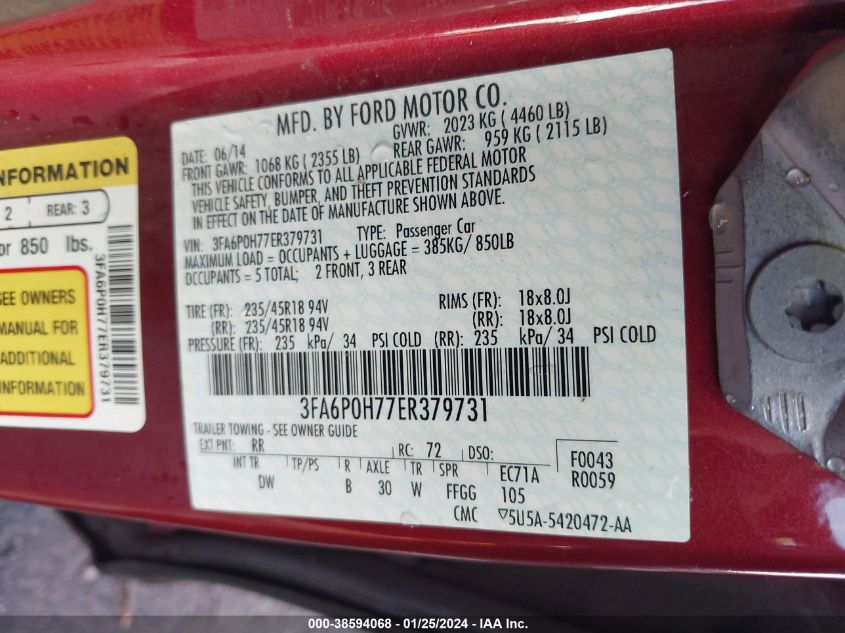 3FA6P0H77ER379731 2014 Ford Fusion Se