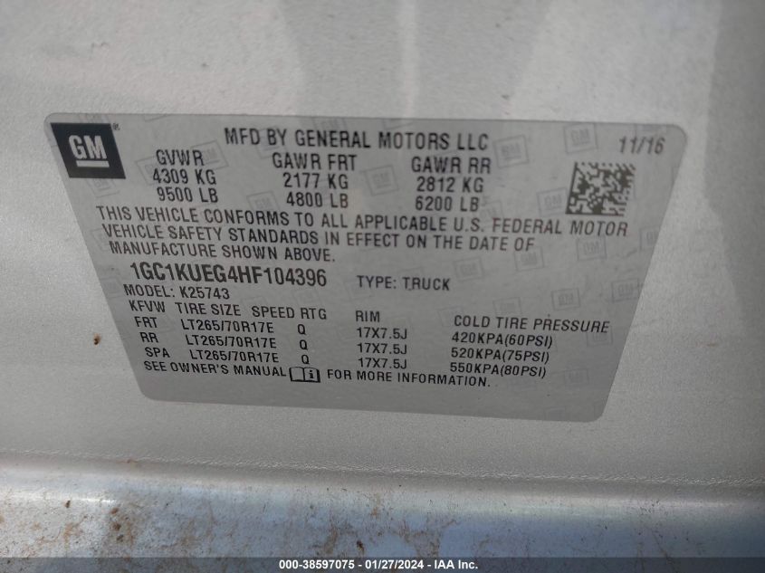 2017 Chevrolet Silverado 2500Hd Wt VIN: 1GC1KUEG4HF104396 Lot: 38597075