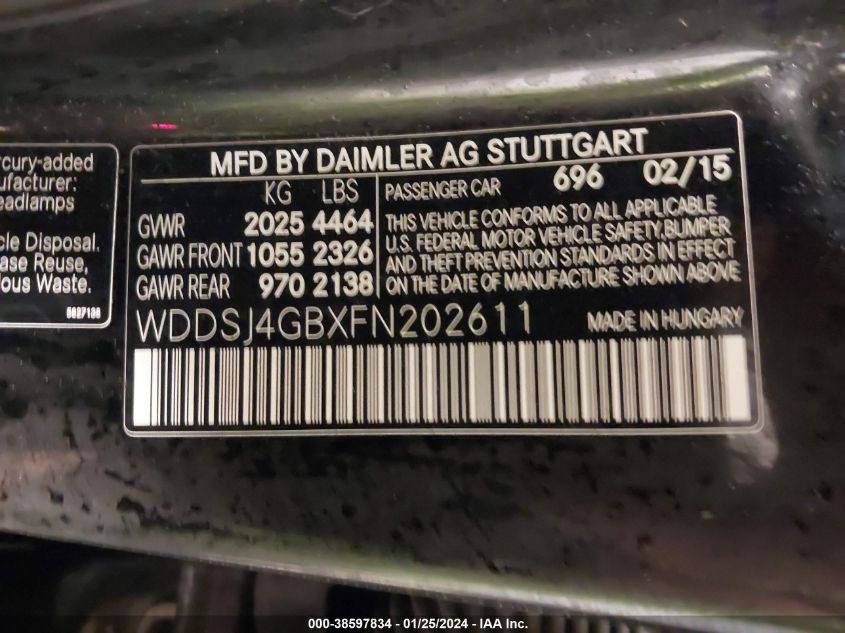 WDDSJ4GBXFN202611 2015 Mercedes-Benz Cla 250 4Matic