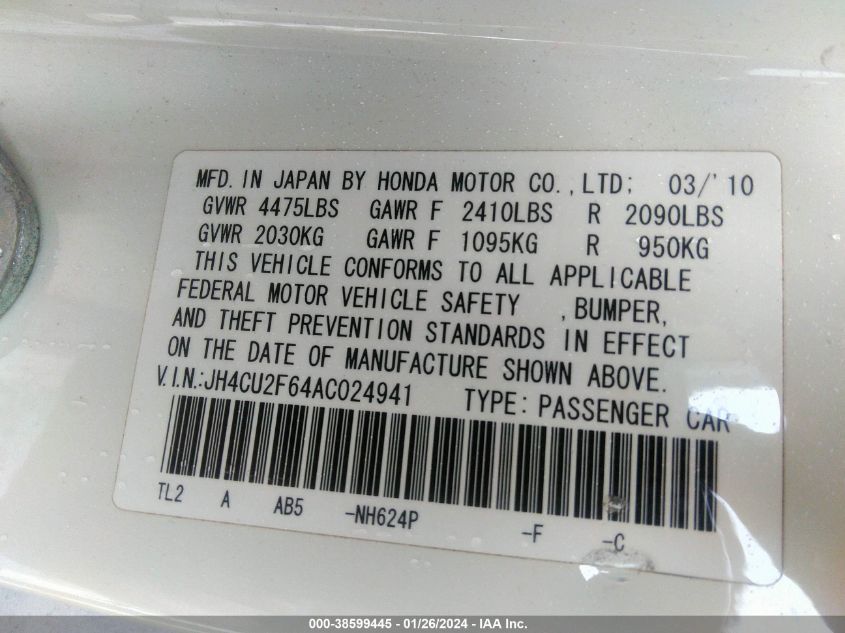 JH4CU2F64AC024941 2010 Acura Tsx