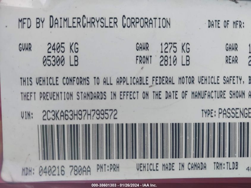 2C3KA63H97H799572 2007 Chrysler 300C