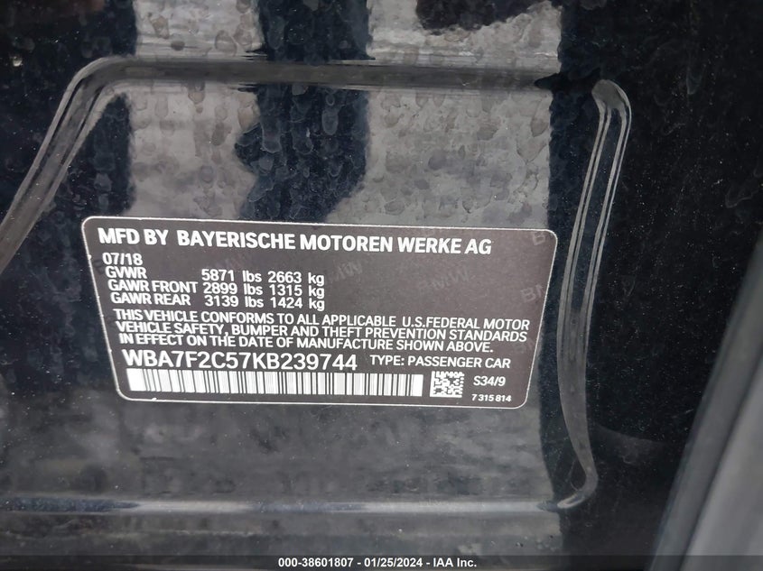 2019 BMW 750I XDRIVE - WBA7F2C57KB239744